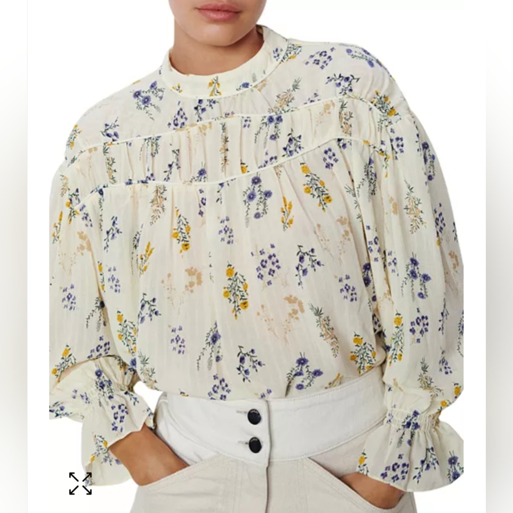 ba&sh Cream Floral Pintuck Blouse